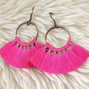 Neon Pink Tassel Earrings